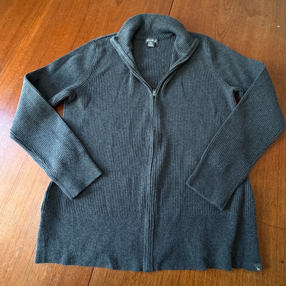 Eddie Bauer Women XL Charcoal Gray Ribbed Full Zip Mock Neck Cardigan Sweater
